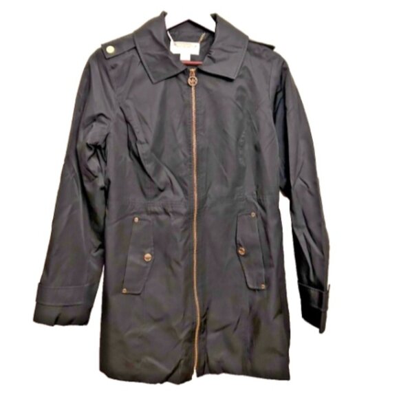 Michael Kors Women's Anorak Black Jacket Raincoat Full Zip Black Size Small - Picture 1 of 16